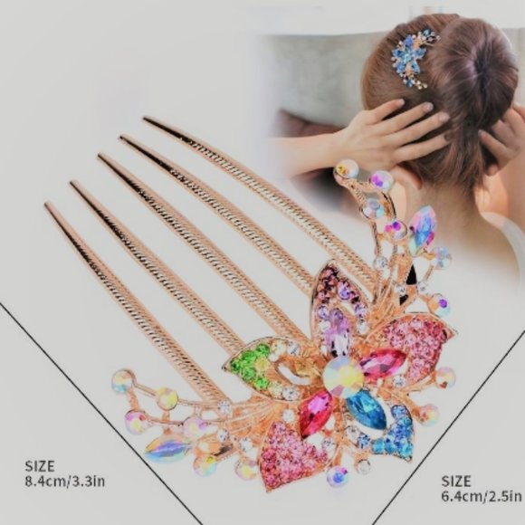 RHINESTONE HAIR COMB in multi-color - Picture 3 of 3